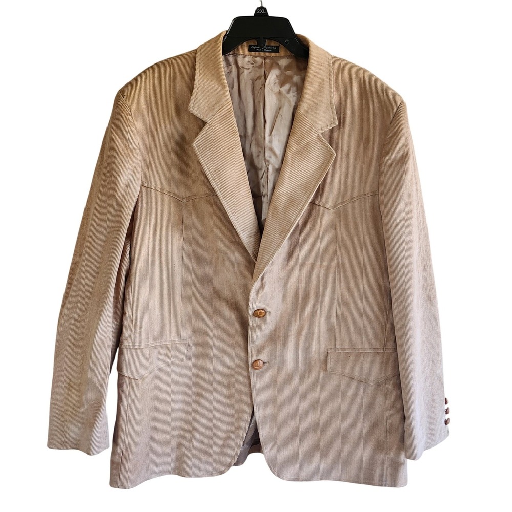 CCC Western Wear Mens Tan Corduroy Blazer Suede Elbow Patches Vintage 46L cowboy